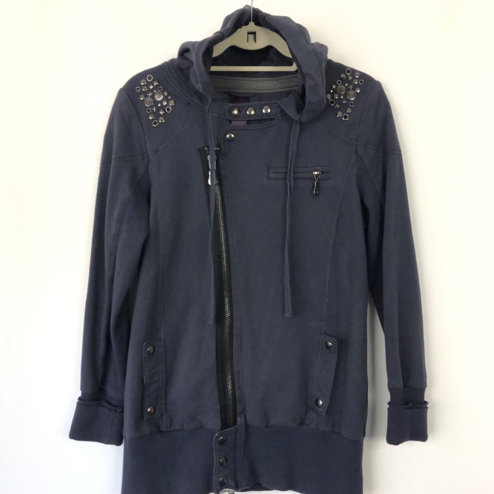 Free People Full Zip Snap Detail Hooded Jacket Lrg